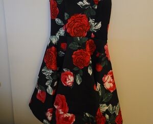 B Darlin Black and Red Floral Prom Dress